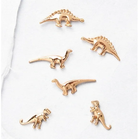 Eclectic Gold Dinosaur Stud Earring Set - Picture 3 of 4